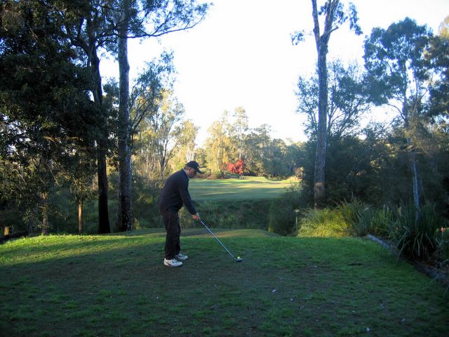 St Lucia Golf Links - St Lucia Brisbane: Fairway view Hole 3 - notice the narrow gap between the trees.  Hit straight or your ball is gone!