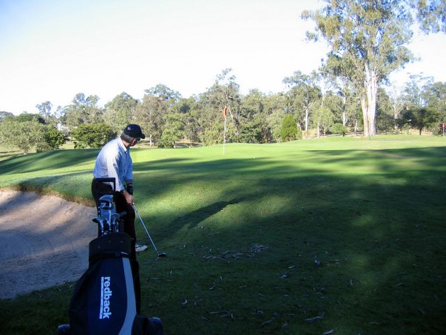 St Lucia Golf Links - St Lucia Brisbane: Green on Hole 8 - steep approach and a fast green if you are putting downhill