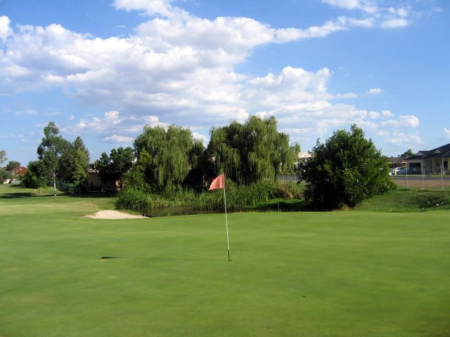 Longyard Golf Course - Tamworth: Green on Hole 5 with water trap in background