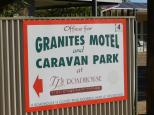 The Granites Caravan Park - Tibooburra: Welcome sign. Booking is at the roadhouse nearby.
