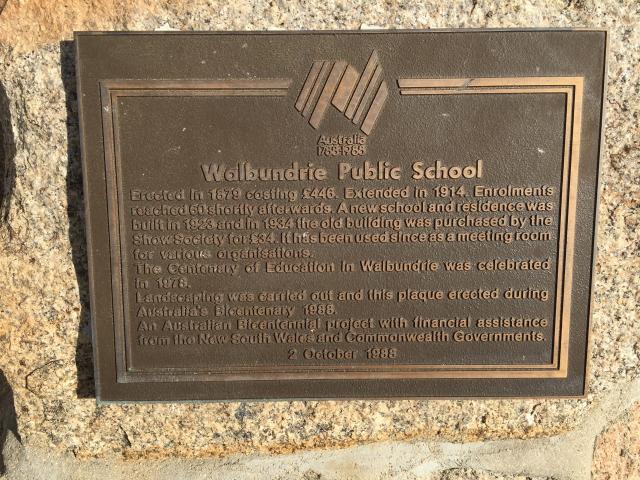 Walbundrie Showground - Walbundrie: Plaque on the historic school building.