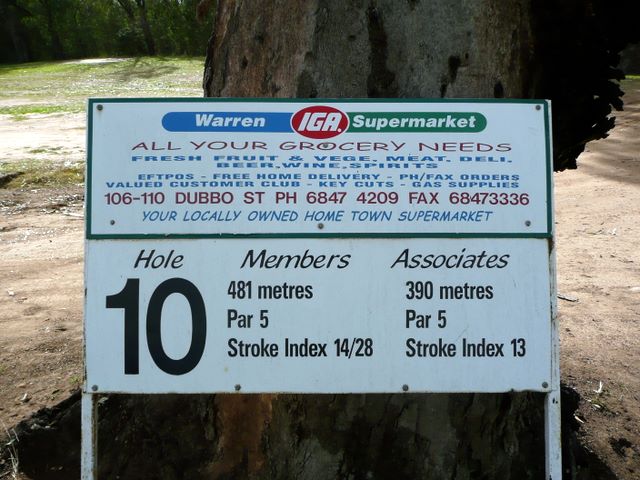 Warren Golf Course - Warren: Hole 10 Par 5, 481 metres.  This hole is sponsored by Warren IGA Supermarket.