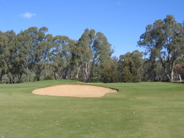 Yarrawonga & Border Golf Club - Mulwala: Large bunker before green on Hole 7