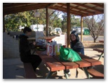 Yass Caravan Park - Yass: Happy campers having breakfast in the camp kitchen